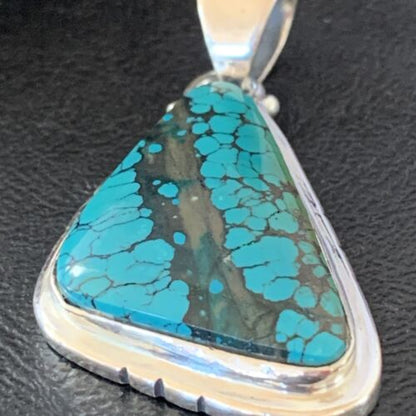 Navajo Men's Pendant | Sterling Silver Spiderweb Turquoise | 2" | Authentic Native American Handmade | 10756