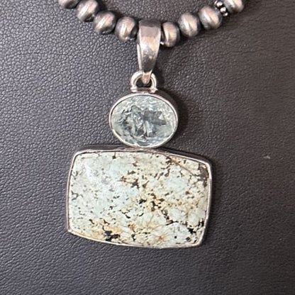 Navajo Pearls Necklace with Wild Horse Turquoise Pendant | Sterling Silver | Authentic Native American Handmade | 13906