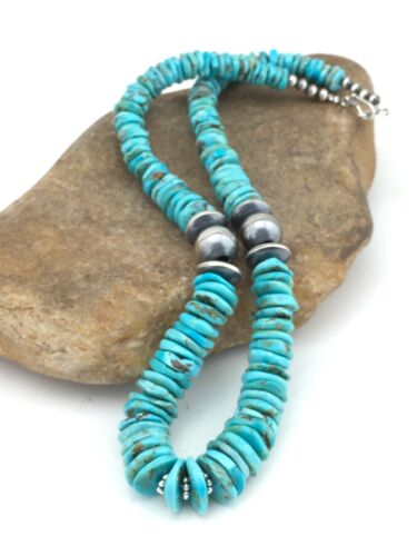 Navajo Blue Graduated Turquoise Necklace | Sterling Silver | 20" | Authentic Native American Handmade | 4809