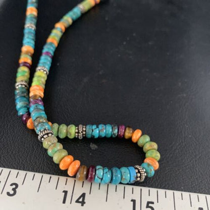 Navajo Blue Turquoise & Orange Spiny Oyster Necklace | Sterling Silver | 18" | 13434