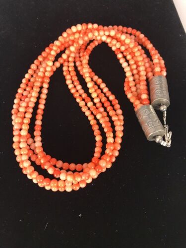 Navajo Angel Skin Bamboo Coral Necklace | Sterling Silver | Southwestern | 3167