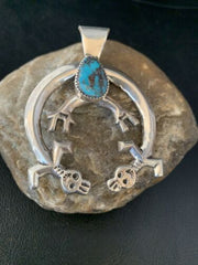 Navajo Bisbee Turquoise Naja Pendant | Sterling Silver | Men's Native American Handmade Necklace | 13796