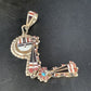 Zuni Kachina Coral Mother of Pearl Onyx Inlay Pin Pendant | Sterling Silver | 4.20" | 13688