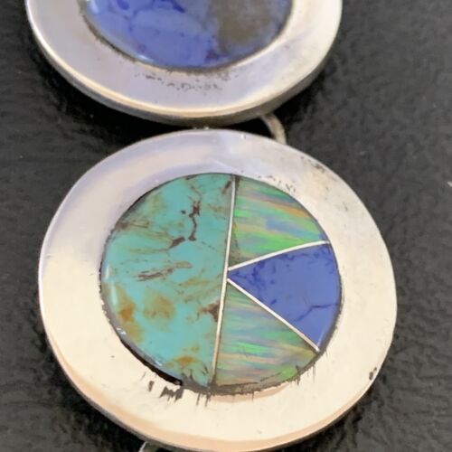 Navajo Opal Turquoise Blue Lapis Inlay Link Bracelet | Sterling Silver | 8" | Authentic Native American Handmade | 12654