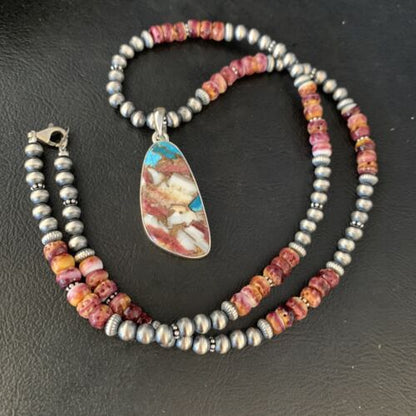 Navajo Turquoise Purple Spiny Oyster Pendant Necklace | Sterling Silver | 20" | 13870