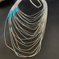 Turquoise Liquid Silver Heishi Necklace | 20 Strand Sterling Tube Pendant | Native American Handmade | 12296