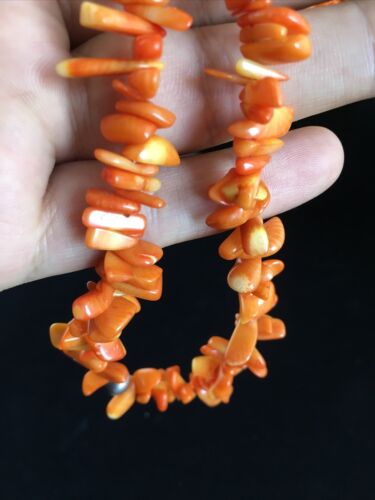 Navajo Orange Coral Necklace | Sterling Silver | 36" | Authentic Native American Handmade | 10044