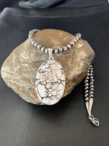 Men's Navajo Wild Horse Turquoise Pendant Necklace | Sterling Silver | Authentic Native American Handmade | 12814
