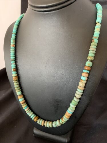 Navajo Pearls Royston Bead | Green Turquoise Necklace | Sterling Silver | 26" | Authentic Native American Handmade | 12533