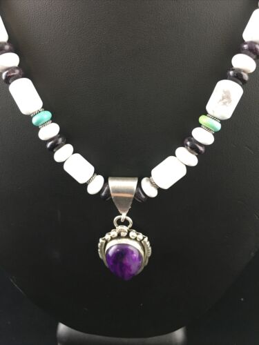 Navajo Purple Sugilite Turquoise Bead Necklace | Sterling Silver | 22" | Authentic Native American Handmade | 10035