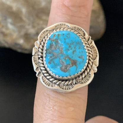 Navajo Blue Kingman Turquoise Ring | Sterling Silver | Sz 8 | Authentic Native American Handmade | 12960