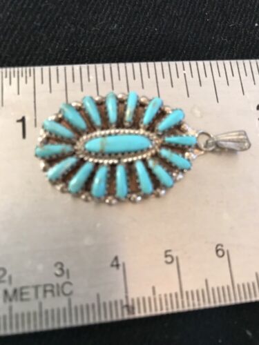 Navajo Sterling Silver Turquoise Cluster Pendant | Signed | 1.5" Multi-Stone | Southwestern | 3198