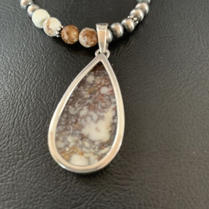 Navajo Wild Horse Turquoise Necklace Pendant | Sterling Silver | 21" | Authentic Native American Handmade | 13297