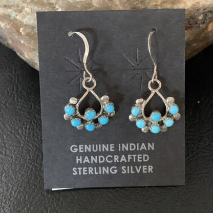 Southwestern Zuni Needle Point Turquoise Earrings | Sterling Silver | Authentic Native American Handmade | 12887