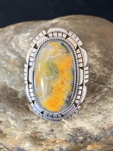 Navajo Yellow Bumble Bee Jasper Ring | Sterling Silver | Sz 8.75 | Authentic Native American Handmade | 13778
