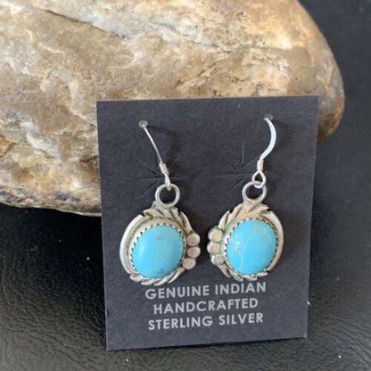 Navajo Blue Turquoise Dangle Drop Earrings | Sterling Silver | 1" | Authentic Native American Handmade | 12746 - Masha USA