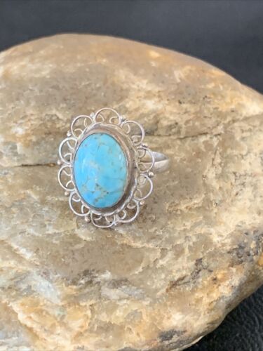 Southwestern Old Pawn Navajo Blue Turquoise Ring | Sterling Silver | Sz 5 | Authentic Native American Handmade | 10781