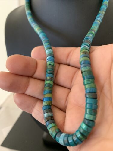 Navajo Pearls Azurite Heishi Necklace | Sterling Silver | 20" | Authentic Native American Handmade | 01037