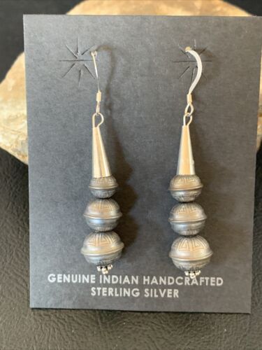 Navajo Pearls Bead Earrings | Sterling Silver Stamped | Authentic Native American Handmade | 13045