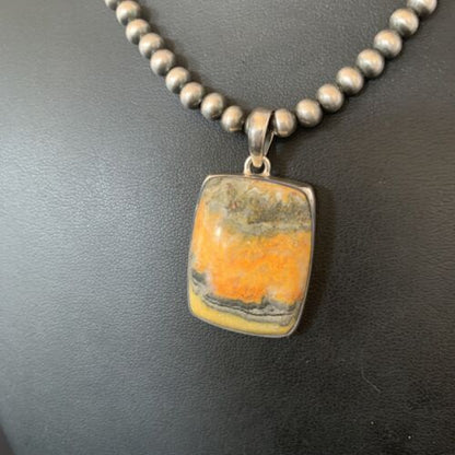 Navajo Bumblebee Jasper Pendant Necklace | Sterling Silver | Authentic Native American Handmade | 12725