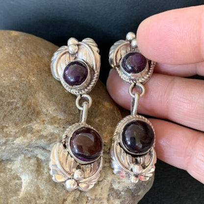 Native American Navajo Purple Sugilite Dangle Earrings | Sterling Silver | Handmade | 1592