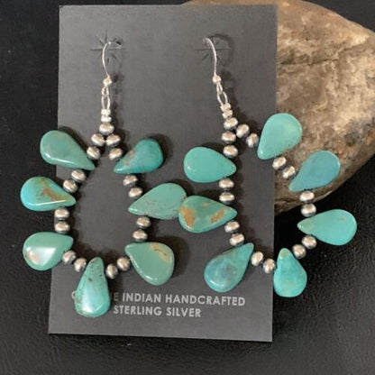 Navajo Green Cluster Turquoise Bead Earrings | Sterling Silver | Authentic Native American Handmade | 13326