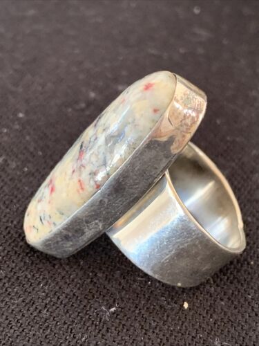 Navajo Men's White Black Cinnabrite Ring | Sterling Silver | Sz 7.5 | Authentic Native American Handmade | 1553