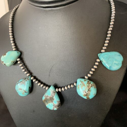 Teardrop Blue Turquoise Necklace | Navajo Pearls | Sterling Silver | 20" | 13964
