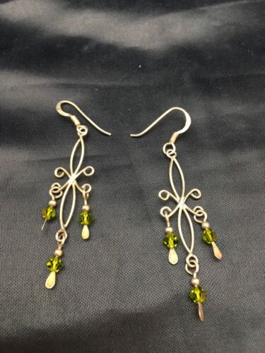 Green Peridot Minimalist Earrings | Navajo Sterling Silver | Native American Handmade | 8988