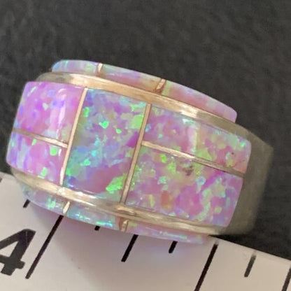 Navajo Pink Opal Inlay Band Ring | Sz 9 | Authentic Native American Handmade | 12406
