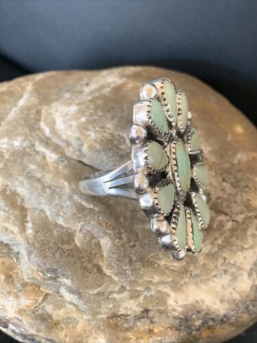 Navajo Women's Green Turquoise Multi-Stone Cluster Ring | Authentic Native American Sterling Silver | Sz 9 | 12194