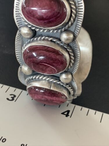 Navajo Purple Spiny Oyster Row Cuff Bracelet | Sterling Silver | Authentic Native American Handmade | 2089