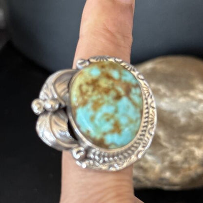 Navajo Blue Turquoise #8 Rings | Sterling Silver | Sz 10 | Authentic Native American Handmade | 14290