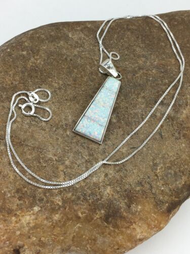 Navajo Opal Inlay Pendant | Sterling Silver Chain Necklace | Authentic Native American Handmade | 18" | 4776