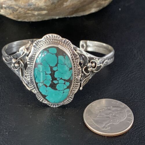 Native American Men's Blue Spiderweb Turquoise Cuff Bracelet | Sterling Silver | 14134