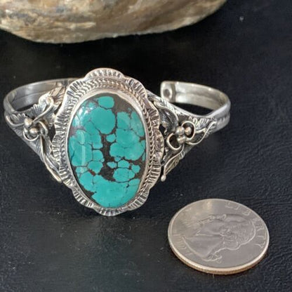 Native American Men's Blue Spiderweb Turquoise Cuff Bracelet | Sterling Silver | 14134