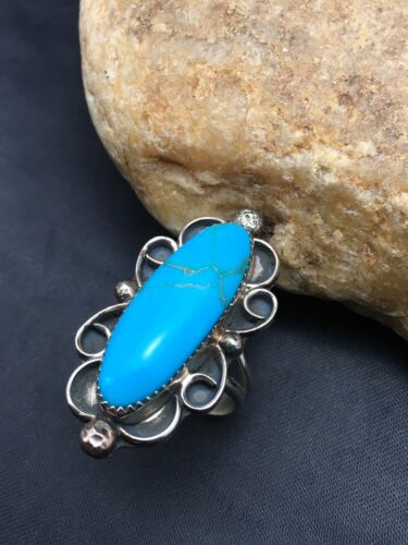 Southwestern Men's Blue Turquoise Ring | Navajo Sterling Silver | Sz 10.5 | Authentic Native American Handmade | 4055