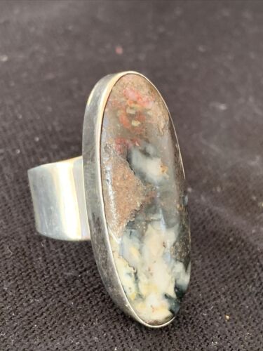 Navajo Men's White Black Cinnabrite Ring | Sterling Silver | Sz 8.5 | Authentic Native American Handmade | 01552