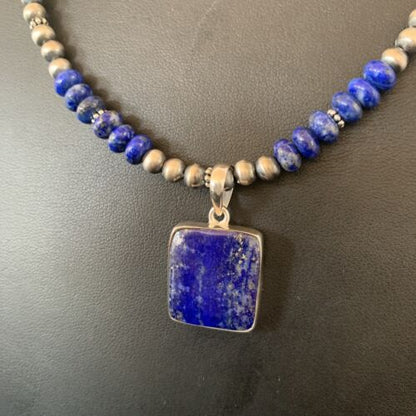 Native American Navajo Blue Lapis Pendant Necklace | Sterling Silver | Authentic Handmade | 11671 - Masha USA