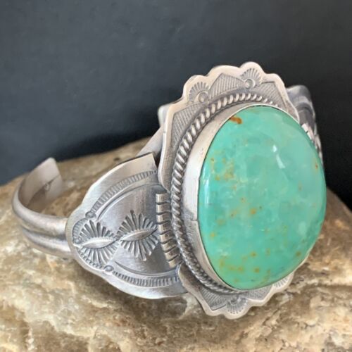 Native American Men's Green Royston Turquoise Cuff Bracelet | Sterling Silver | 14132