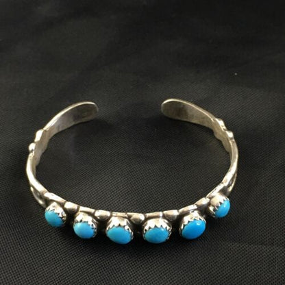 Navajo Blue Kingman Turquoise Cuff Bracelet | Sterling Silver | Authentic Native American Handmade | 10187 - Masha USA