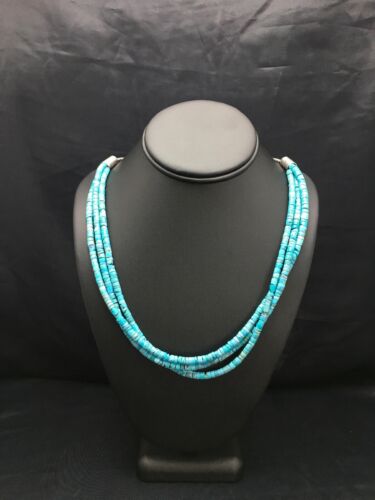 Navajo Turquoise Heishi 3 Strand Necklace | Sterling Silver | Authentic Native American Handmade | 2583