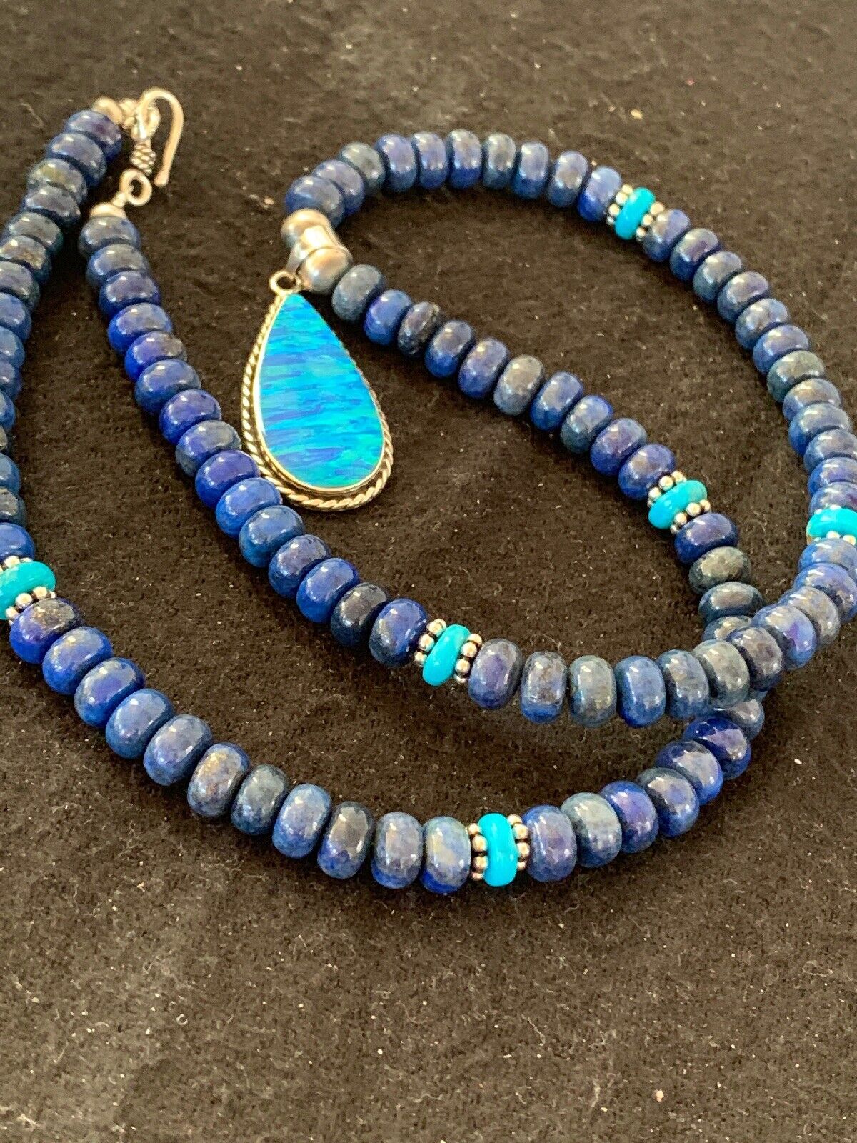 Navajo Opal Pendant with Lapis & Turquoise Necklace and Earrings Set | Sterling Silver | Authentic Native American Handmade | 4328