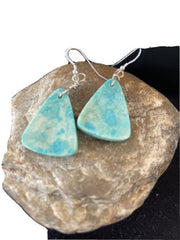 Southwestern Navajo Slab Turquoise Dangle Earrings | Sterling Silver | Authentic Native American Handmade | 1325