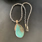 Men's Navajo Pearls Necklace with Blue Kingman Turquoise Pendant | Sterling Silver | Native American Handmade | 12600