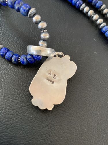 Men's  Navajo Pearls Lapis Azurite Pendant Necklace | Sterling Silver | Authentic Native American Handmade | 01928