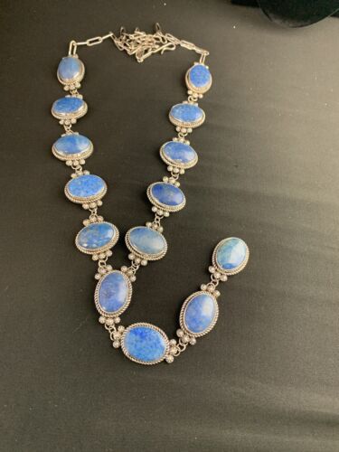 Navajo Lariat Necklace | Sterling Silver | Denim Lapis Lazuli | 37" | Authentic Native American Handmade | 11500