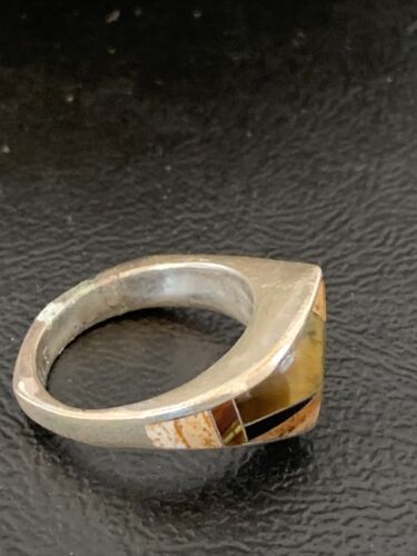 Navajo Black Onyx Coffee Tigers Eye Inlay Ring | Sterling Silver | Sz 6 | Authentic Native American Handmade | 10795
