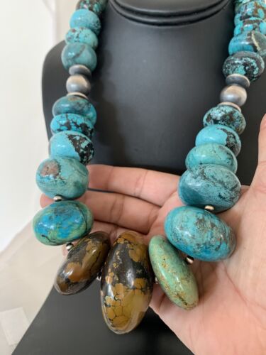 Navajo Pearl Graduated Sterling Silver Natural Blue Turquoise Necklace | Authentic Native American | 22"
