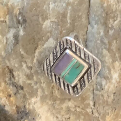 Navajo Green Turquoise Sugilite Inlay Ring | Sz 7 | Sterling Silver | Authentic Native American Handmade | 11287